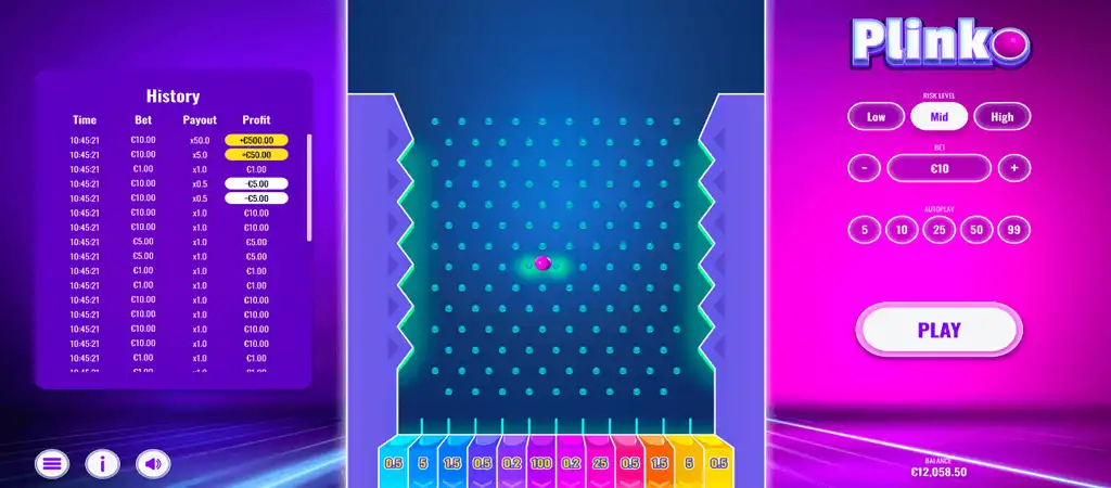 Plinko gameplay and history elements.